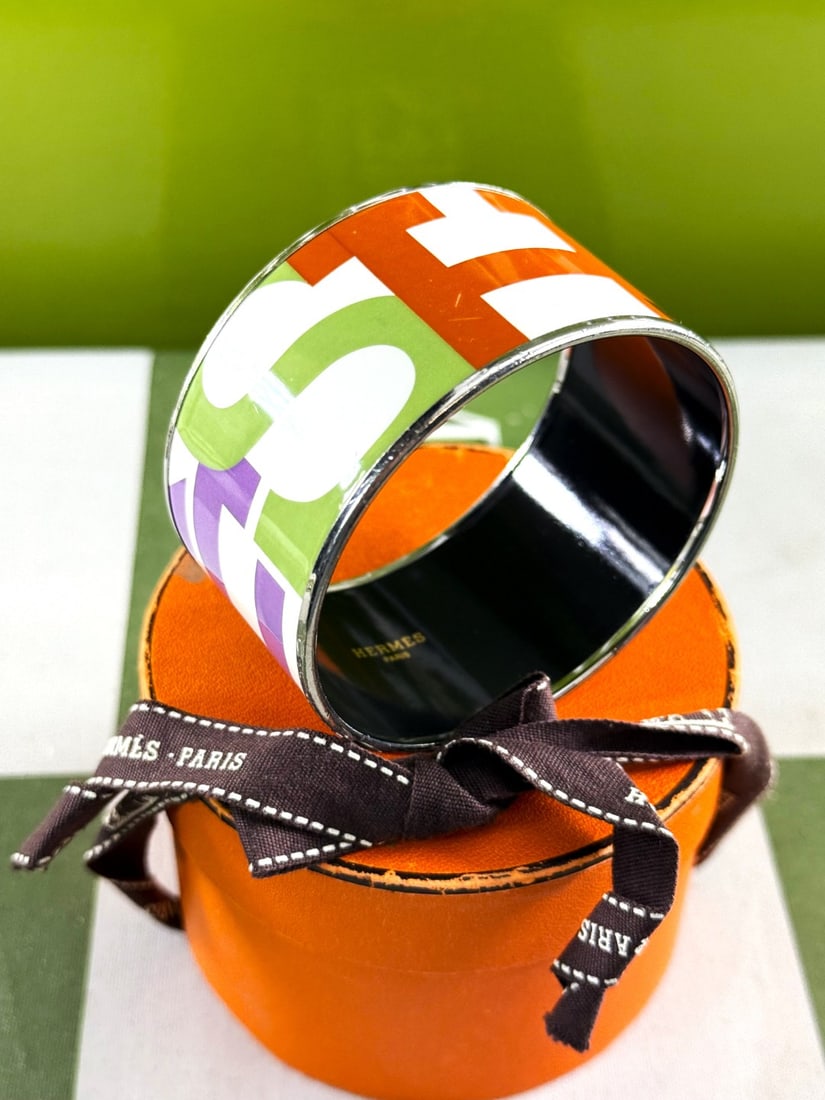 Hermes Paris Wide Ceramic & Monogram Bangle-Rare Example - 3