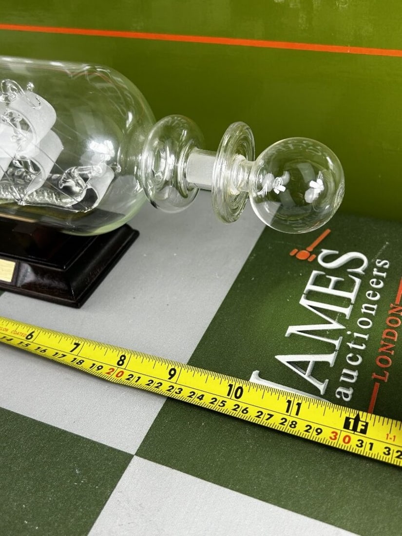 HMS Victory Ship In a Bottle On A Wooden Plinth Display - 3