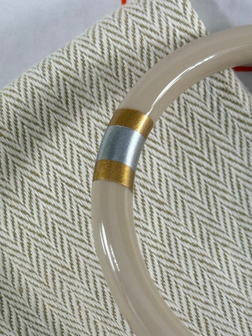 Hermes Paris H Equipe T2 Beige Gold Silver Bangle - 3