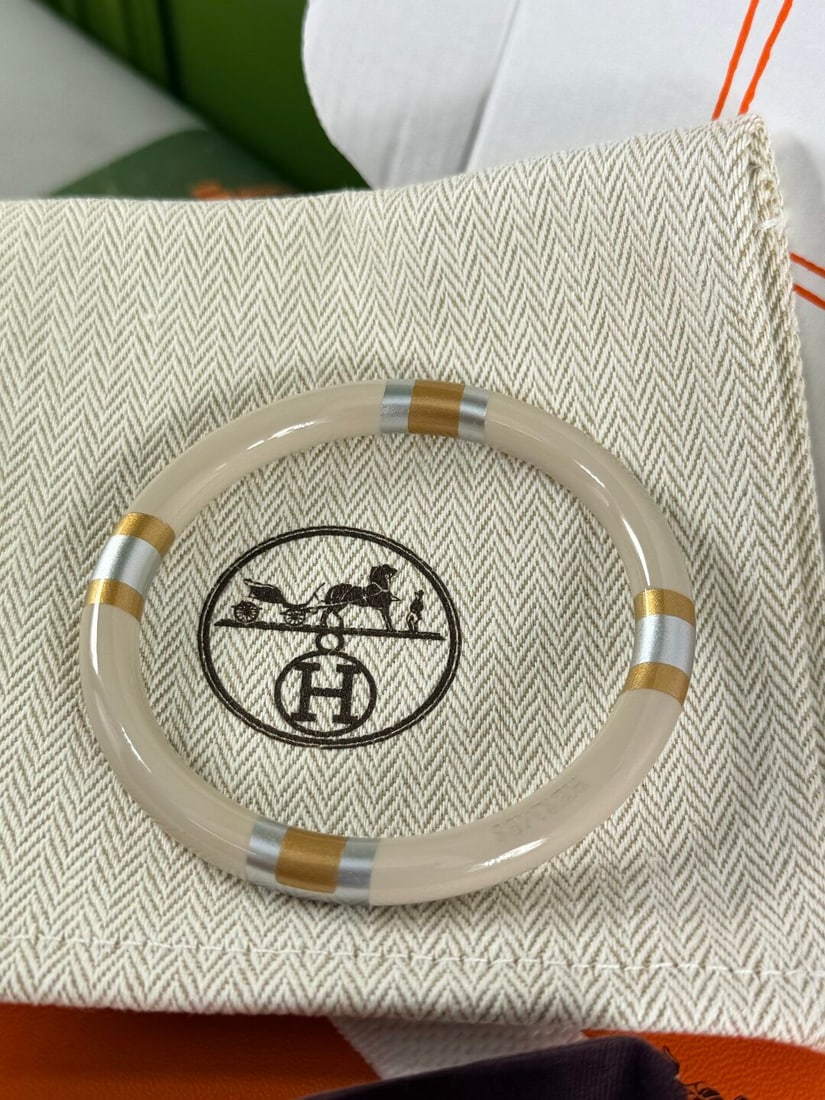 Hermes Paris H Equipe T2 Beige Gold Silver Bangle - 5