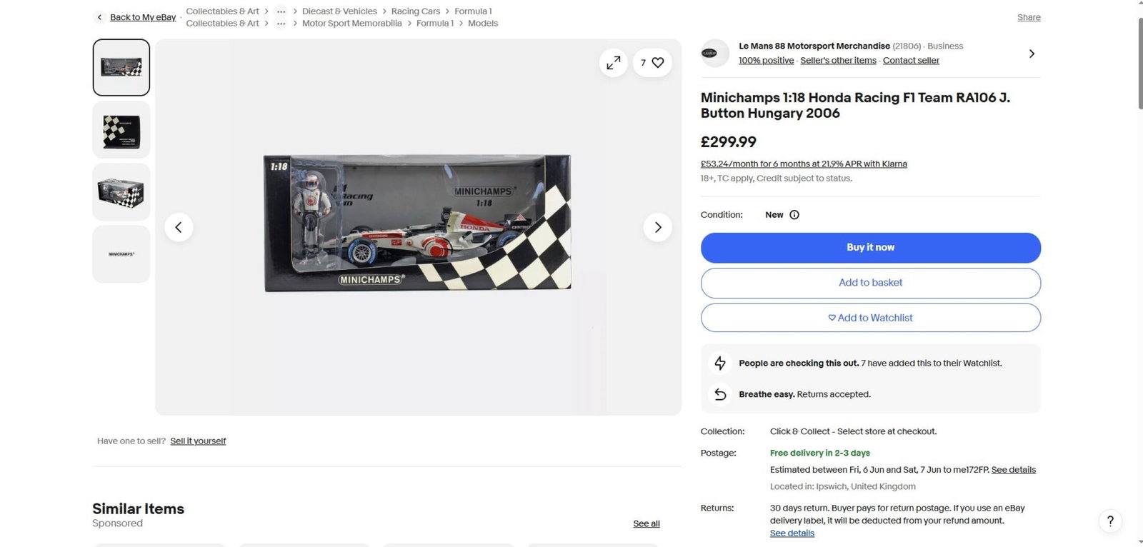 SOLD VIA BUY IT NOW-PLEASE DO NOT BID-Minichamp 1:18 Honda Racing F1 Team RA106 J.Button - 5