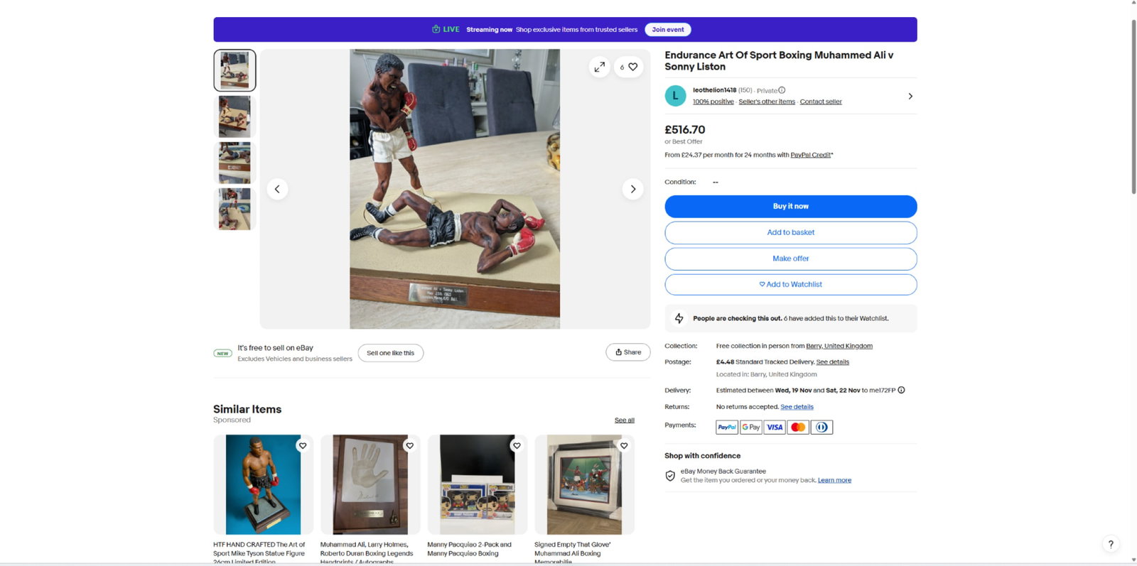 Muhammad Ali Vs Sonny Liston Heavyweight Boxing Champion The Art Of Sport By Endurance-Super Rare Ex - 6