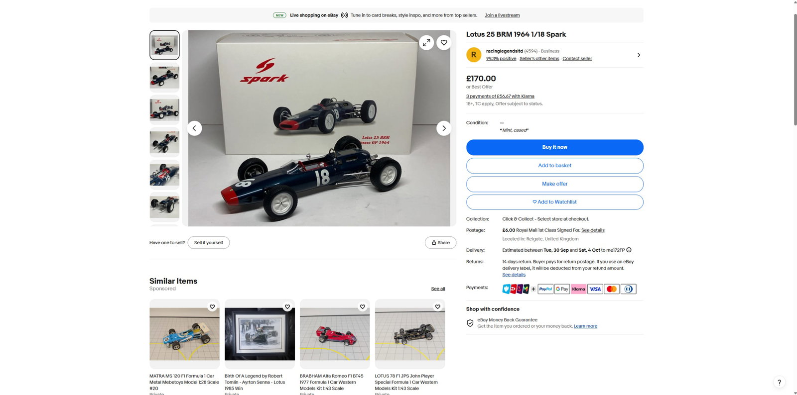 Spark J.Clark Lotus 25 BRM No.18- 6th March Monoco Gp 1964 - 8