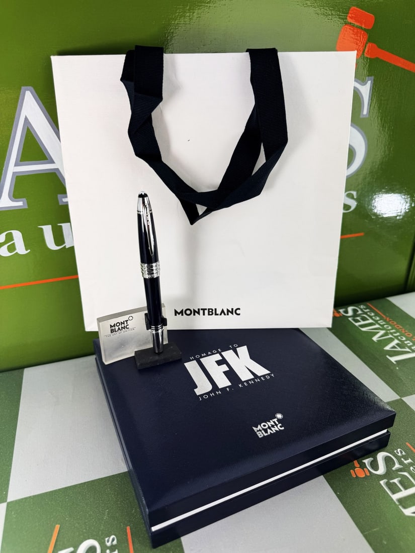Montblanc Great Characters John F. Kennedy Special Edition Rollerball: Montblanc Great Characters John F. Kennedy Special Edition Rollerball-“JFK” are engraved on the platinum-coated clip, and the three platinum-coated cap rings stand for Kennedy’s