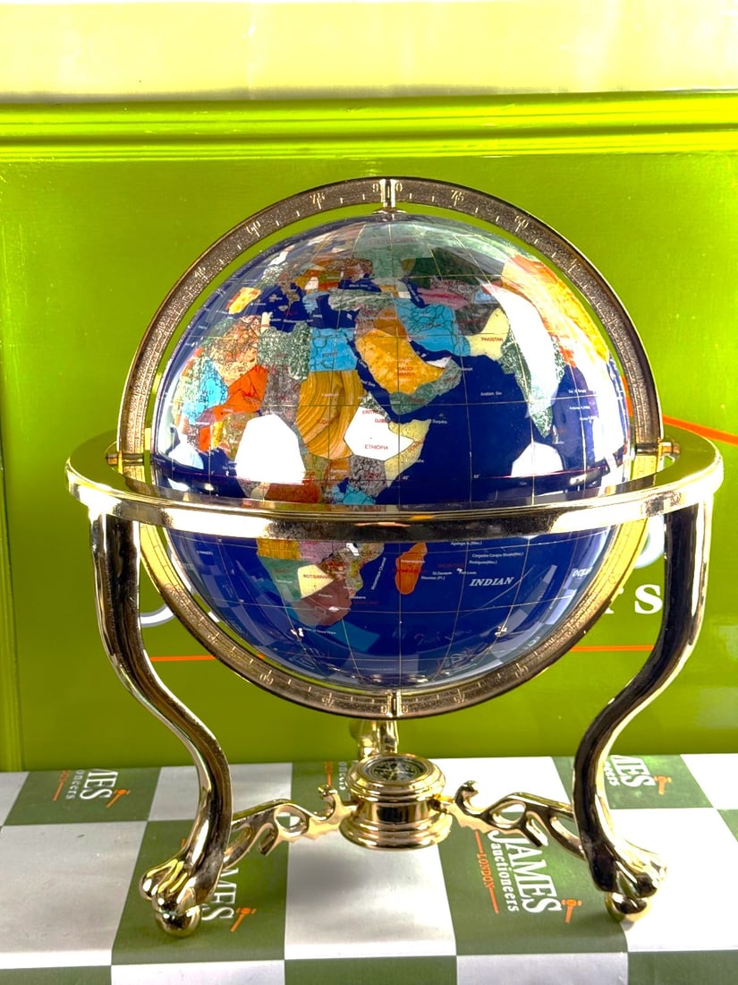 Large Lapis Gemstone Globe On Stand With Compass Rrp GBP 2000 certificated (1 of 6)