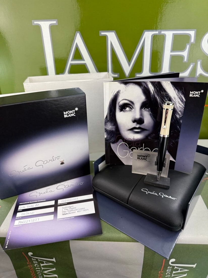Montblanc Greta Garbo Special Edition Pearl Ballpoint Pen Set.: Montblanc Greta Garbo Special Edition Ballpoint Pen Set. Appears unused. Rare complete example, with certificate and packaging.