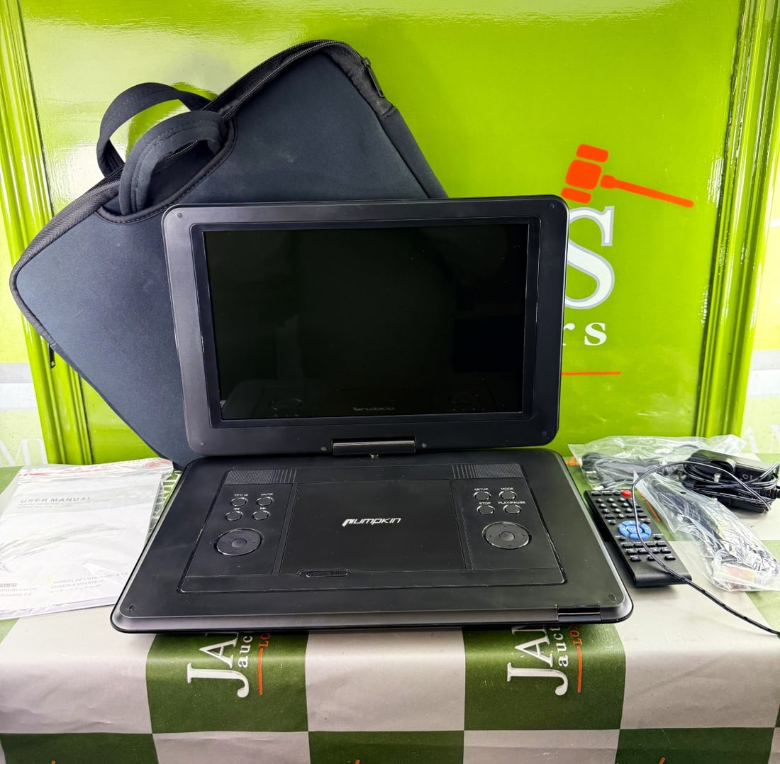 Pumpkin Portable DVD Player Long Battery Life HDMI 14 Inch: Portable DVD Player for Car Plane Holiday Trip Long Battery Life HDMI 1080P USB. Unused example, as pictured with display carry case.14 inch monitor remote control etc