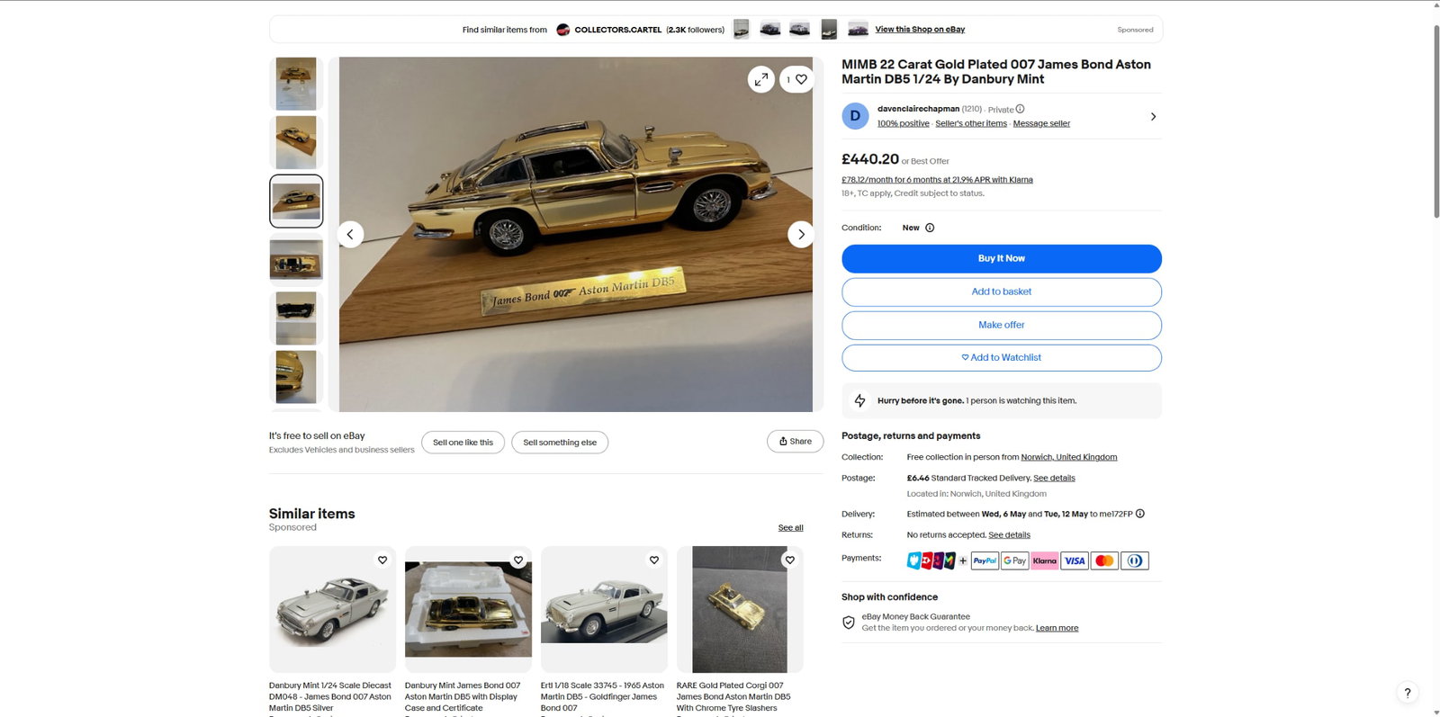 A Ltd Edition 22 Carat Gold Plated James Bond Aston Martin DB5 - 9