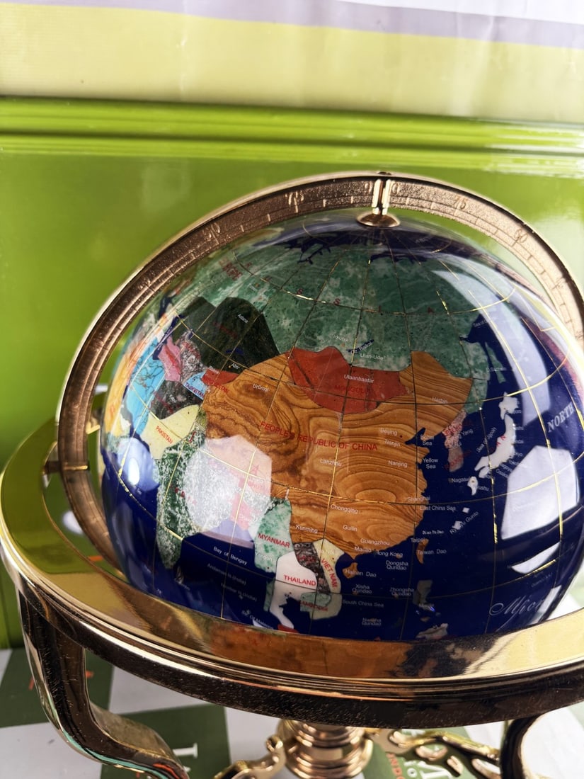 Large Lapis Gemstone Globe On Stand With Compass Rrp GBP 2000 certificated - 2