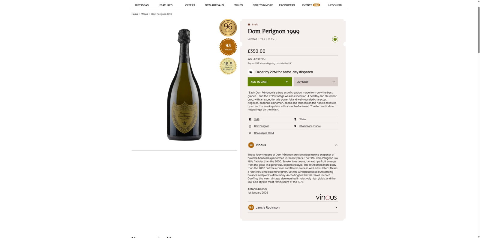 Dom Perignon Vintage 1999 Champagne 75cl 12.5% - 5