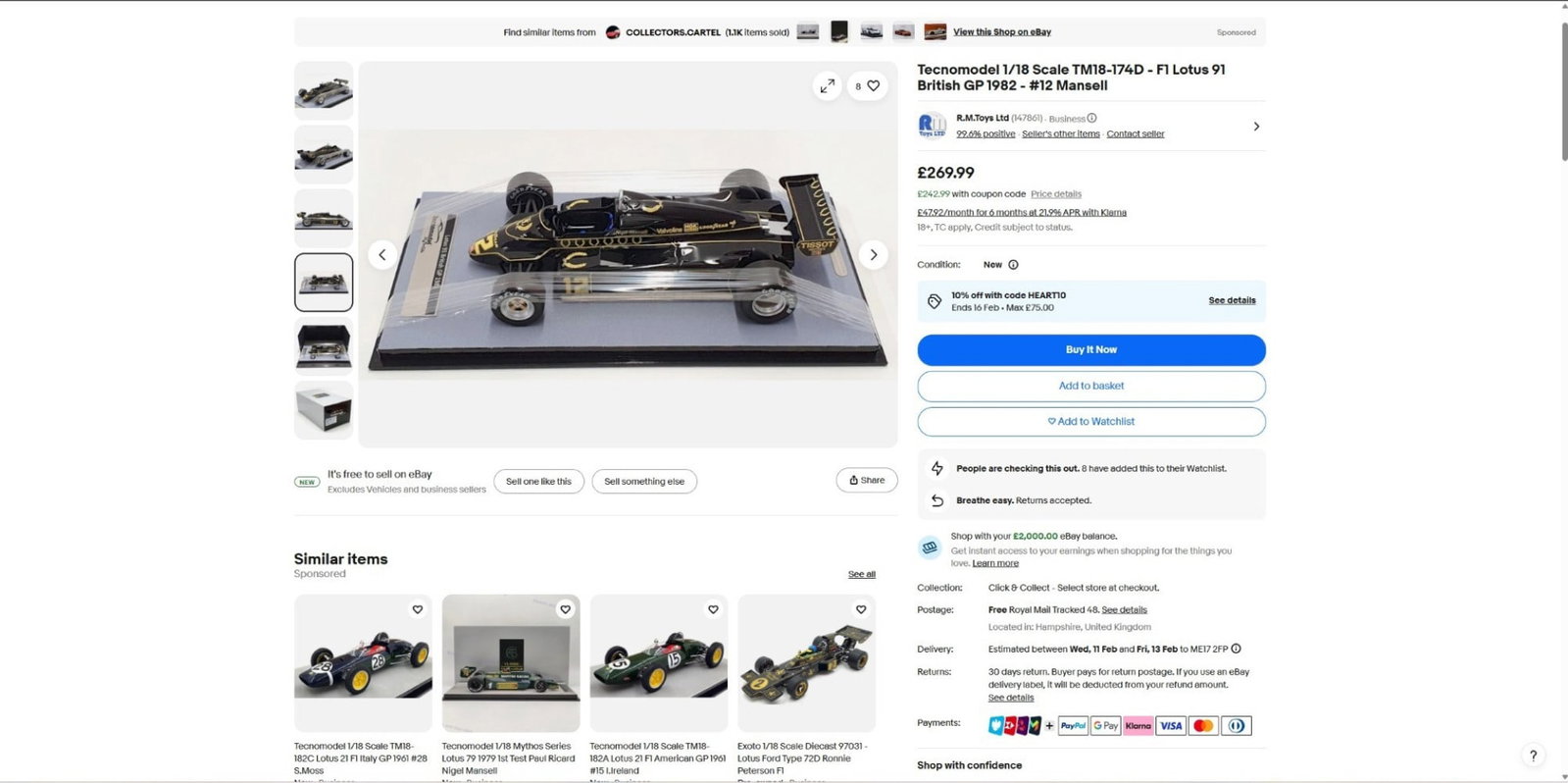 Tecnomodel Mythos Series 1/18 scale Lotus 91 Nigel Mansell British Grand Prix 1982 - 7