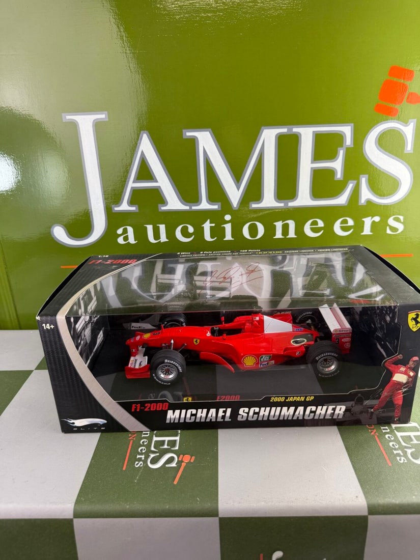 Elite 1:18 M. Schumacher Ferrari Japan 2000 Winner: Elite 1:18 M. Schumacher Ferrari Japan 2000 Winner- A rare undisplayed example complete as pictured with original packaging.Mint Example.