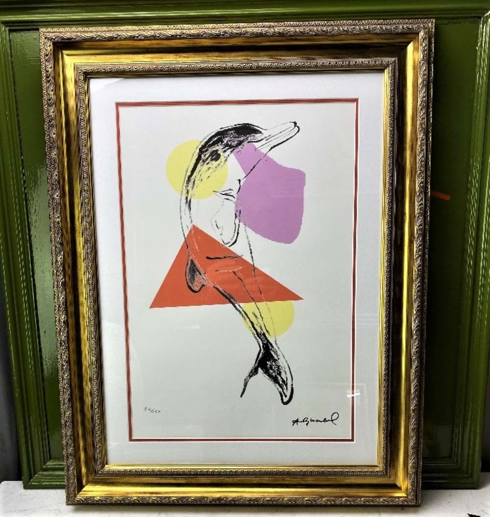 Andy Warhol (1928-1987) Dolphin Ltd Edition of Lithograph: Andy Warhol (1928-1987) "Dolphin" Leo Castelli- New York Numbered Ltd Edition of #86/100 Lithograph, Ornate Framed.