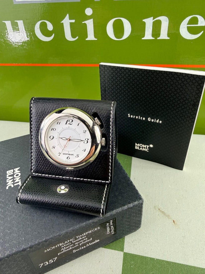 Montblanc Travel Desk clock With Alarm-Leather Case-New Battery (1 of 3)