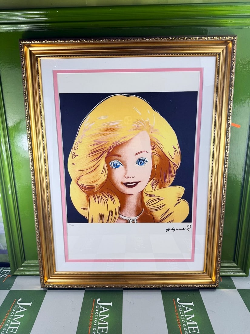 Andy Warhol-(1928-1987) Barbie Numbered Lithograph #38/100 Rare Example: Andy Warhol-(1928-1987) "Barbie" Numbered Lithograph #38/100 Rare Example Professionally framed using museum quality perspex and double mount, gold finish ornate framed. Dimensions & number of lim