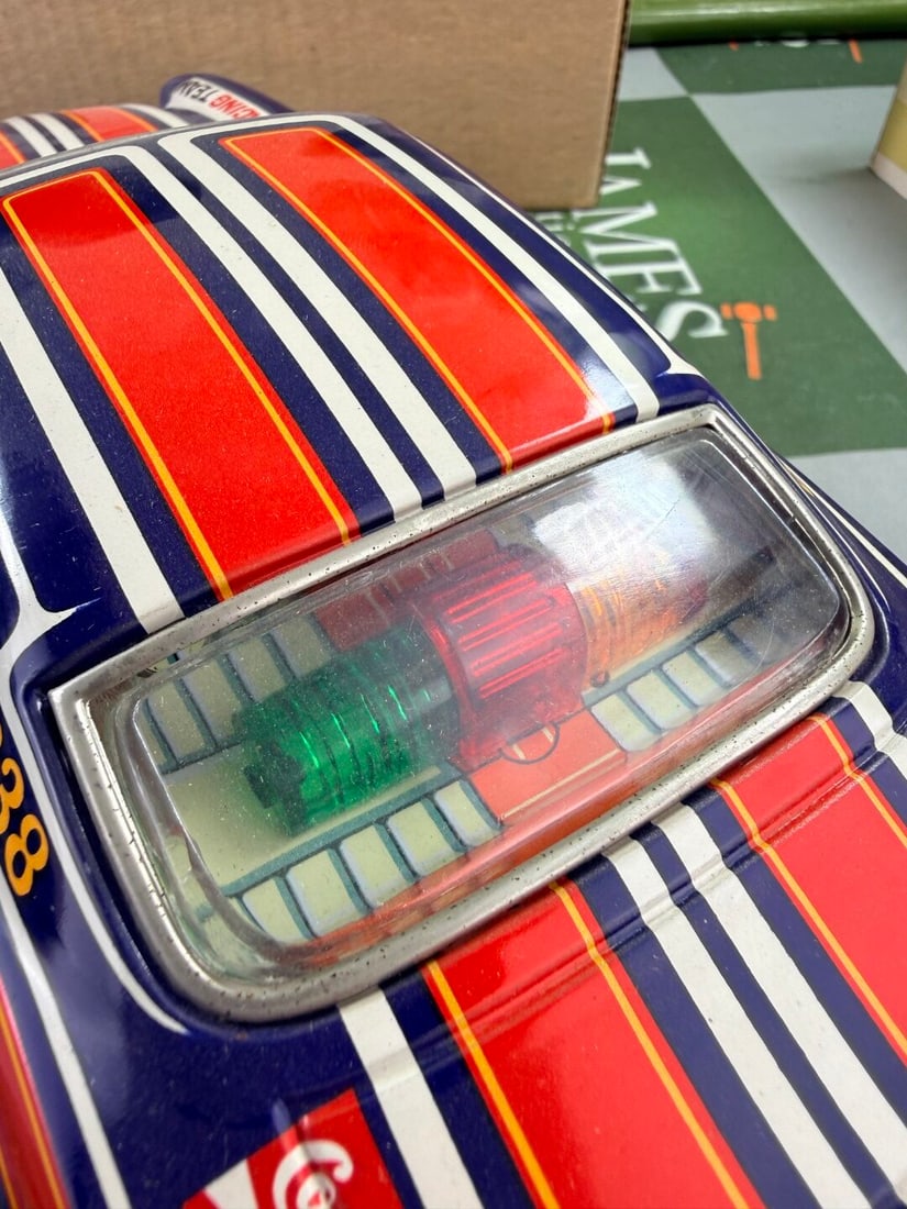 Boxed Vintage Japanese Tinplate Battery Operated Rusher Car Z28 Camaro Circa 1960s - 6