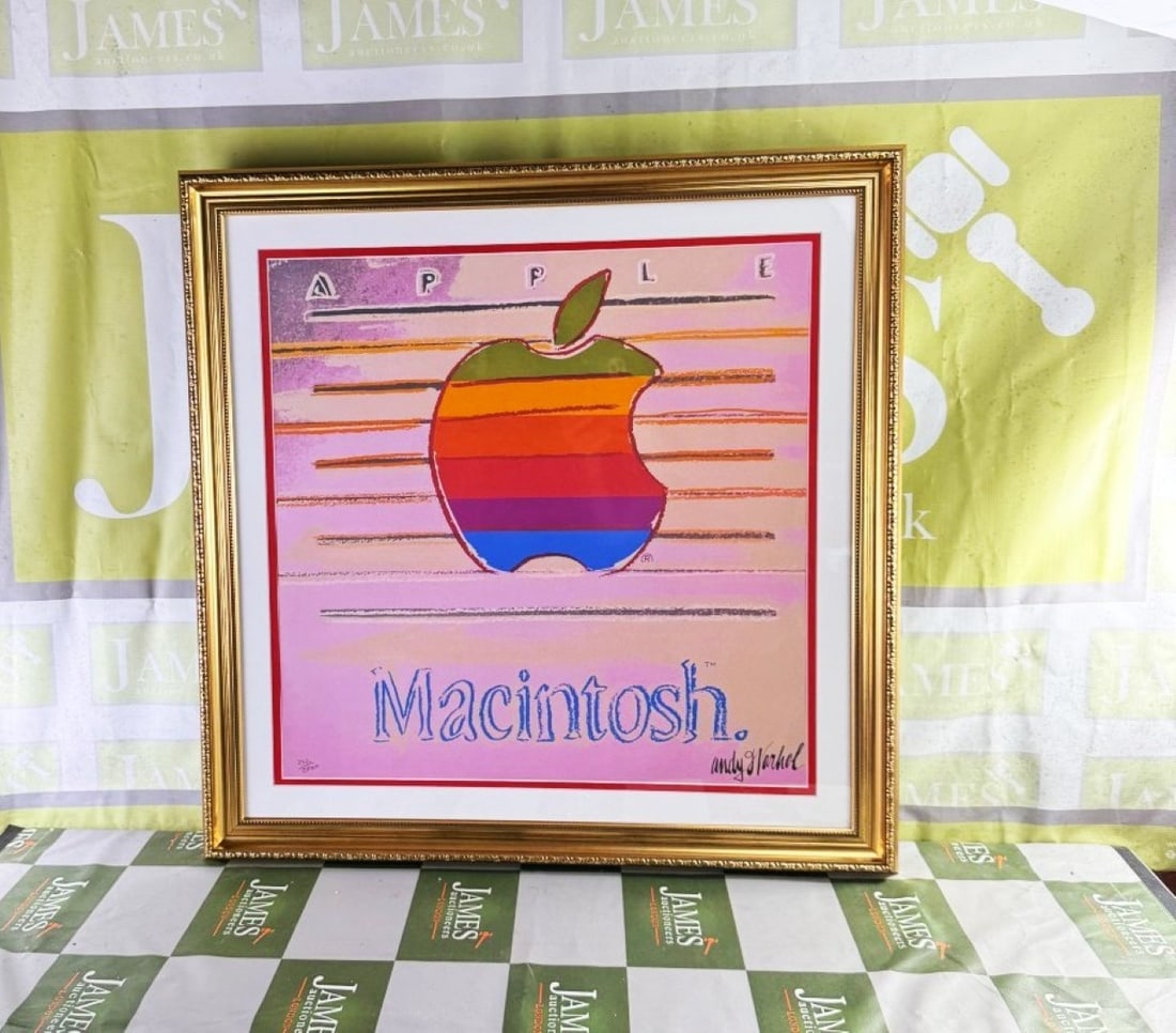 Andy Warhol-(1928-1987) `Apple Macintosh` Numbered Lithograph # 252/2400: Andy Warhol-(1928-1987) `AppleMac` Numbered Lithograph # 252/2400, Professionally framed using museum quality perspex and double mount, gold finish ornate framed. Dimensions & number of limited pr