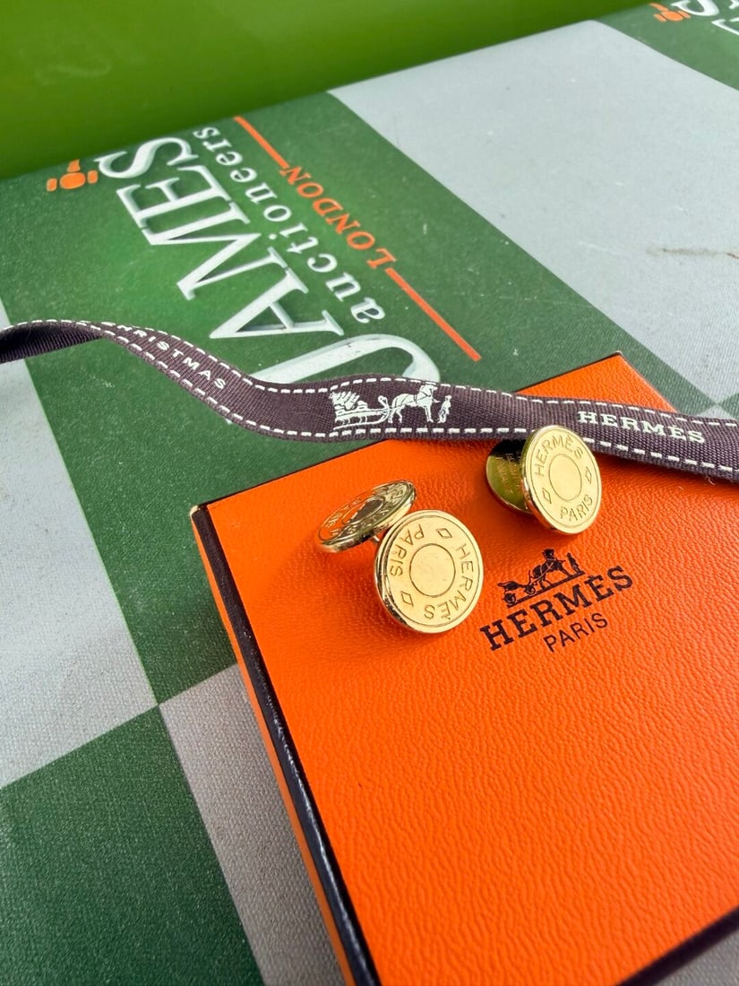Hermes Paris Vintage Classic Gold Disc Monogram Edition Cufflinks - 3