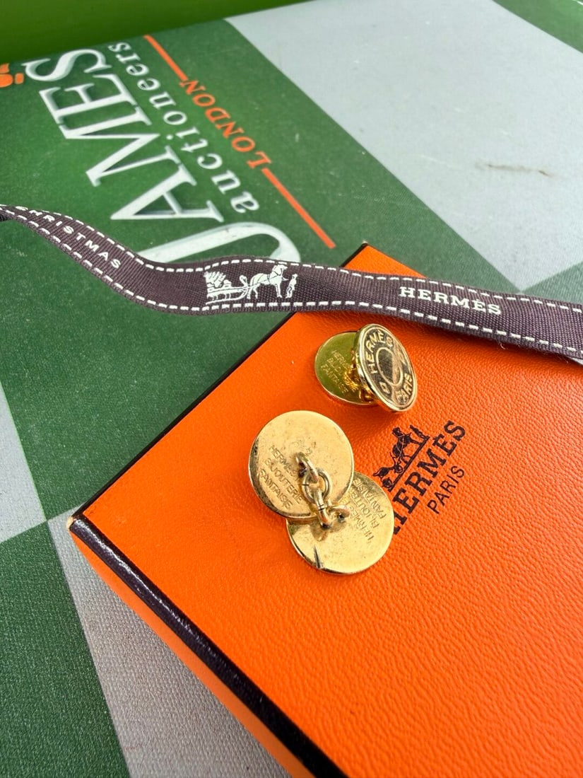 Hermes Paris Vintage Classic Gold Disc Monogram Edition Cufflinks - 4