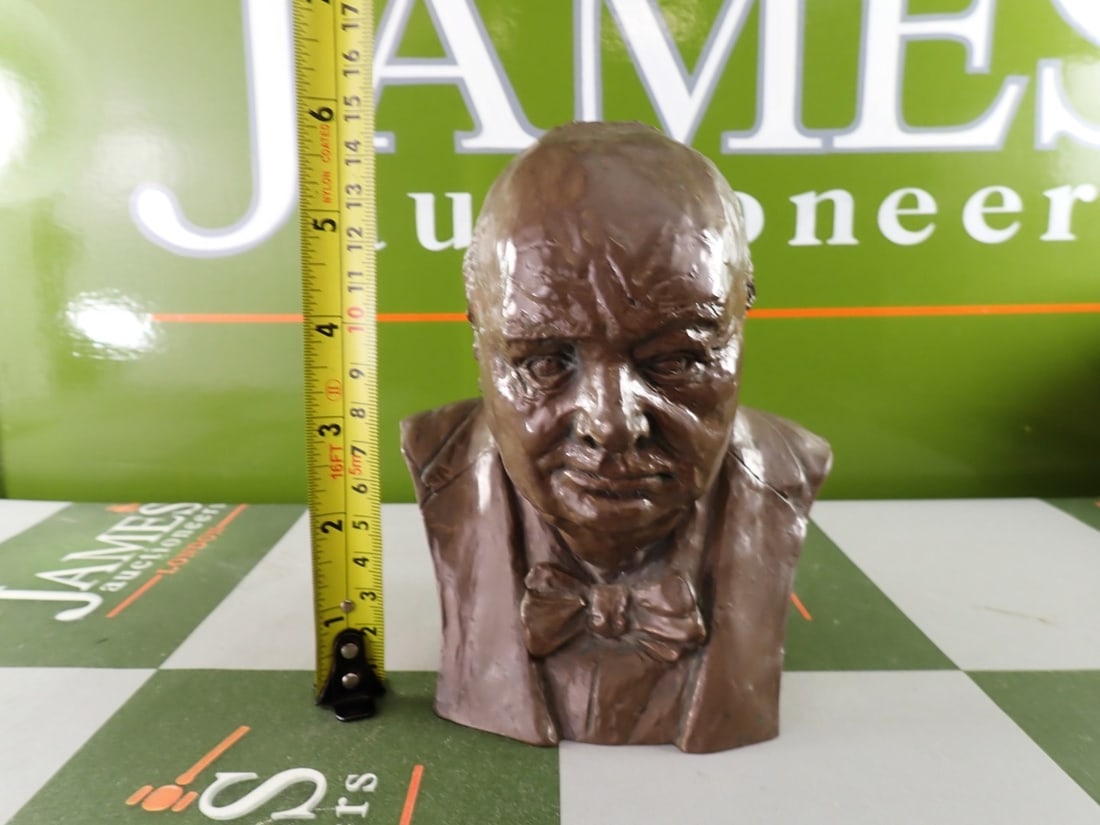 Metal Sculpture Bust of Winston Churchill by Elizabeth Sharp - 6
