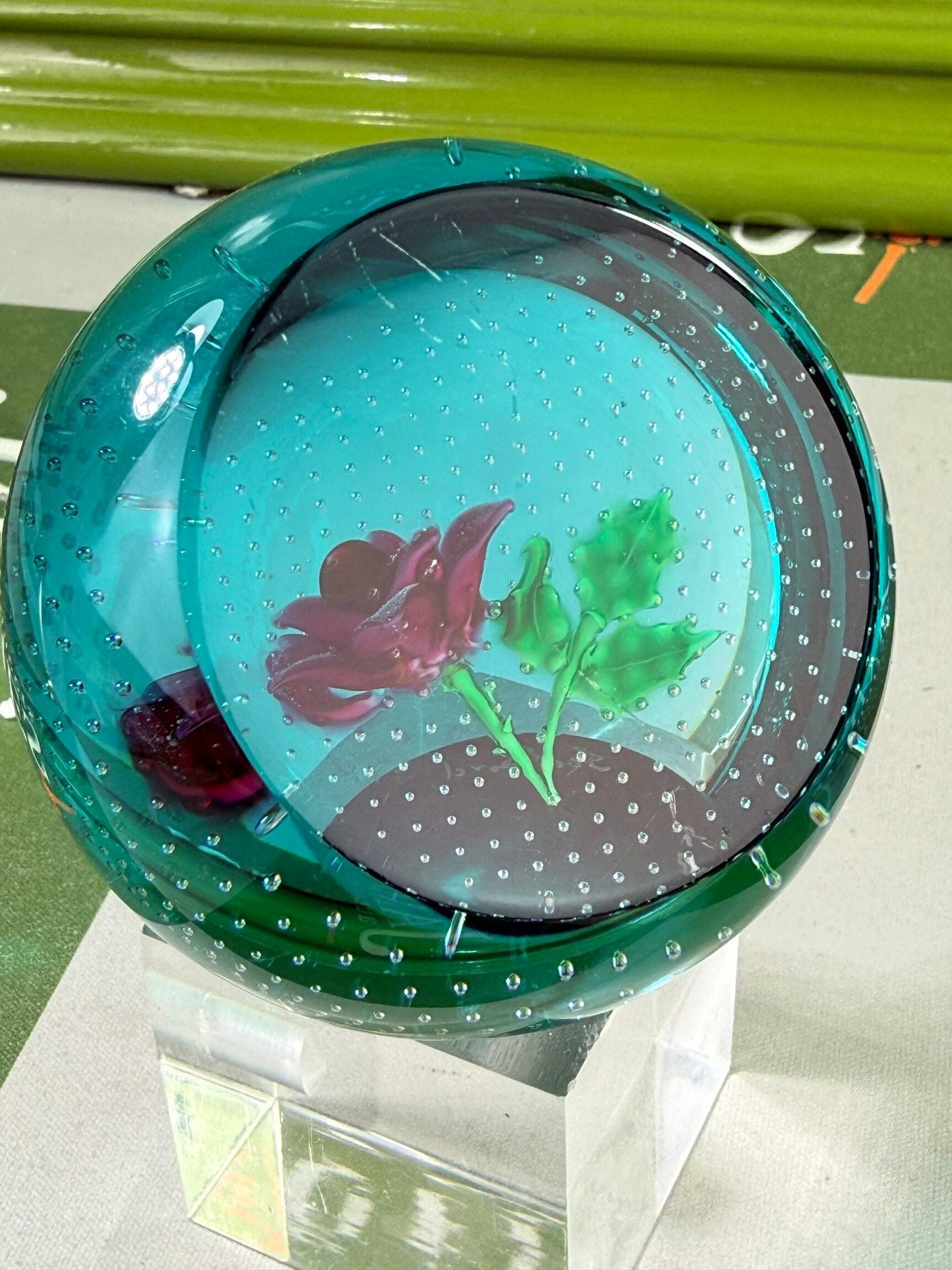 Vintage Paperweight Rose Flower - 3