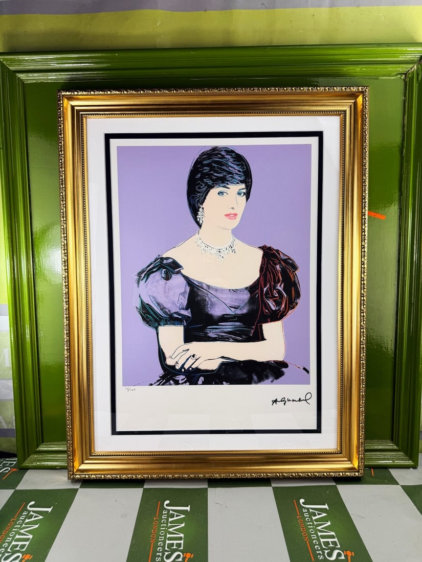Andy Warhol-(1928-1987)`Princess Diana` Numbered Lithograph #56/100: Andy Warhol-(1928-1987)`Princess Diana` Numbered Lithograph #56/100. Professionally framed using museum quality perspex and double mount, gold finish ornate framed. Dimensions & number of limited