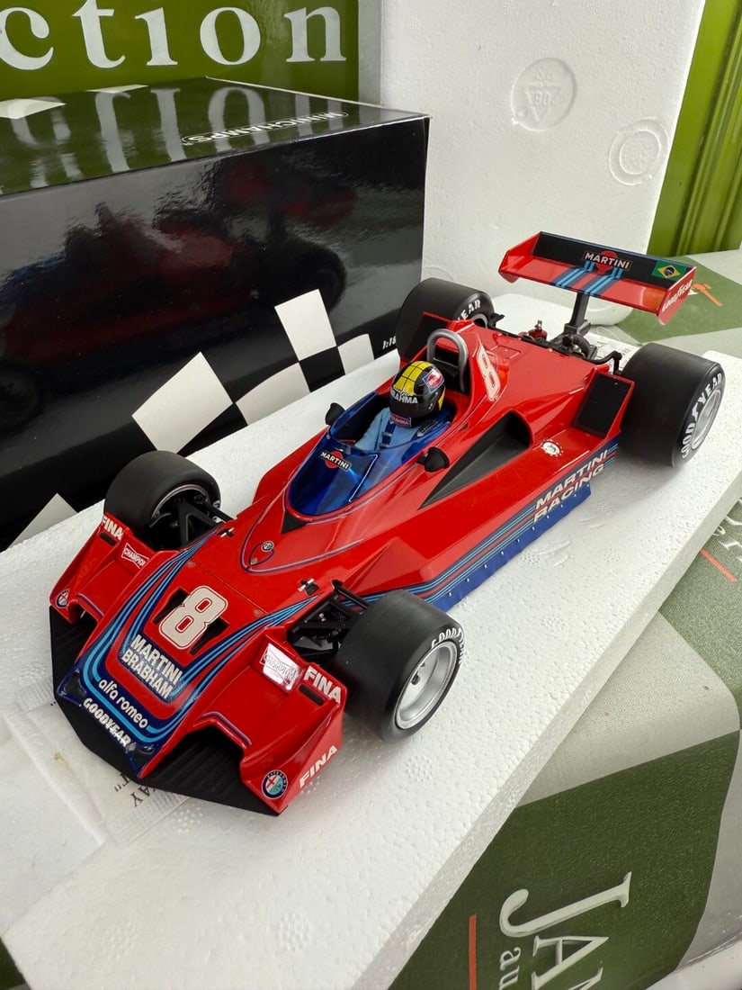 Minichamps 1:18 Brabham Alfa Romeo 1977 Ltd Edition 650Pcs.: Minichamps 1:18 Brabham Alfa Romeo BT45B C.Pace 1977 Ltd Edition 650Pcs.- A rare undisplayed example complete as pictured with original packaging-Mint Example.
