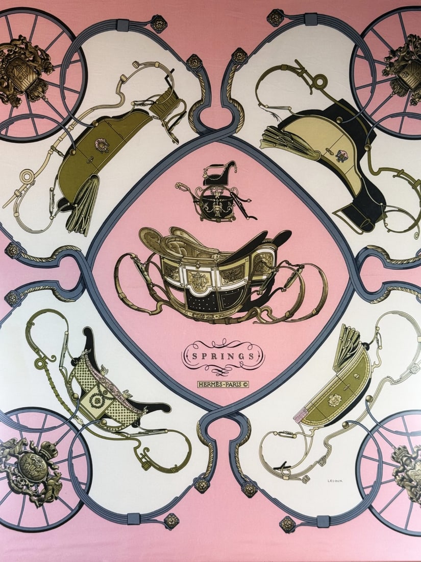 Hermes Paris Silk Vintage Pink Themed Scarf Professionally Framed - 2