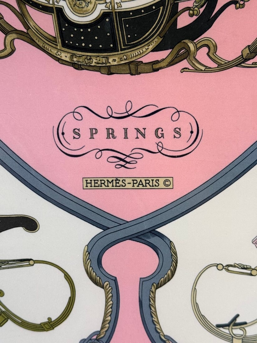 Hermes Paris Silk Vintage Pink Themed Scarf Professionally Framed - 3