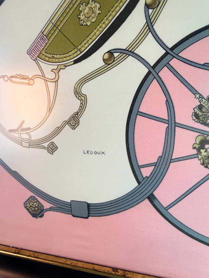 Hermes Paris Silk Vintage Pink Themed Scarf Professionally Framed - 6