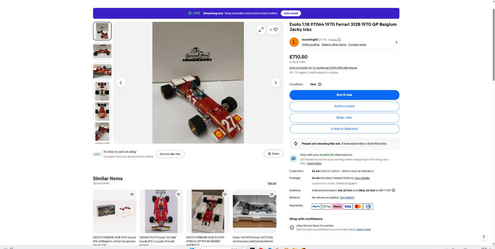 Exoto 1:18 97064 1970 Ferrari 312B 1970 GP Belgium Jacky Ickx #27-Super rare! - 5