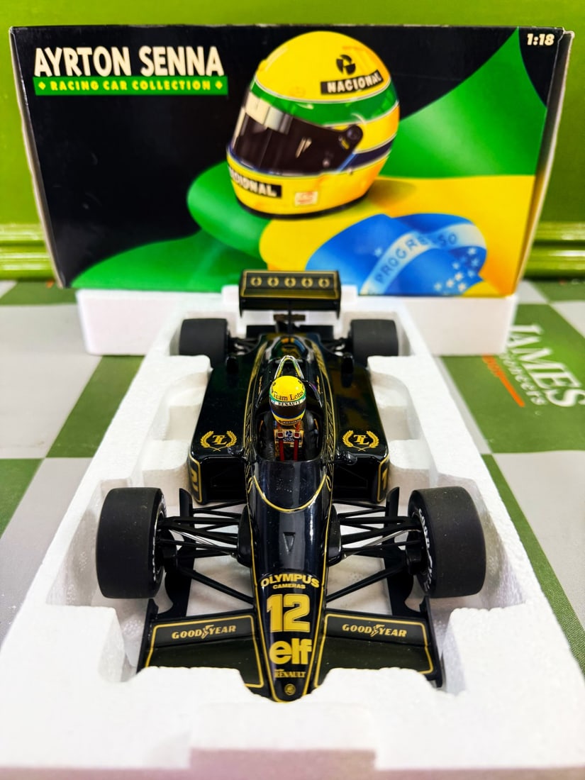 Minichamps 1/18 Scale Ayrton Senna Racing Car Collection Lotus Renault 97T 1985: Minichamps 1/18 scale Ayrton Senna Racing Car Collection Lotus Renault 97T 1985 housed in a polystyrene packed pictorial card box