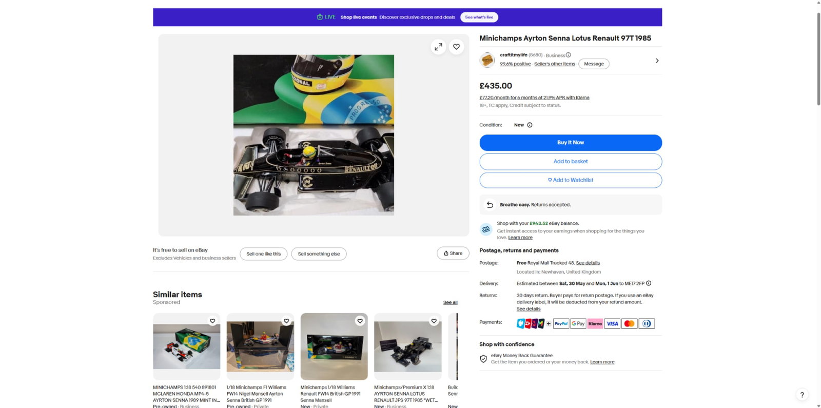 Minichamps 1/18 Scale Ayrton Senna Racing Car Collection Lotus Renault 97T 1985 - 8