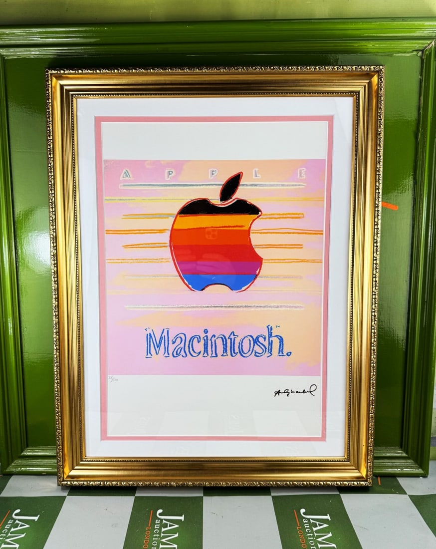Andy Warhol-(1928-1987) Apple Mac Numbered Lithograph #26/100: Andy Warhol-(1928-1987) "Apple Mac" Numbered Lithograph #26/100 Professionally framed using museum quality perspex and double mount, gold finish ornate framed. Dimensions & number of limited print
