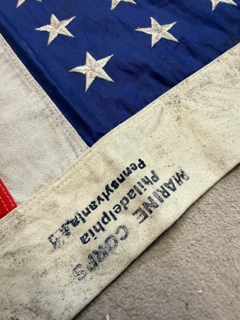 WW2 American U.S. Marines Flag Dated 1942 Multi-Piece Flag-Professionally Framed - 4