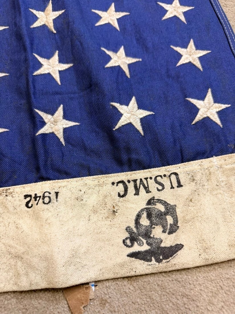 WW2 American U.S. Marines Flag Dated 1942 Multi-Piece Flag-Professionally Framed - 5