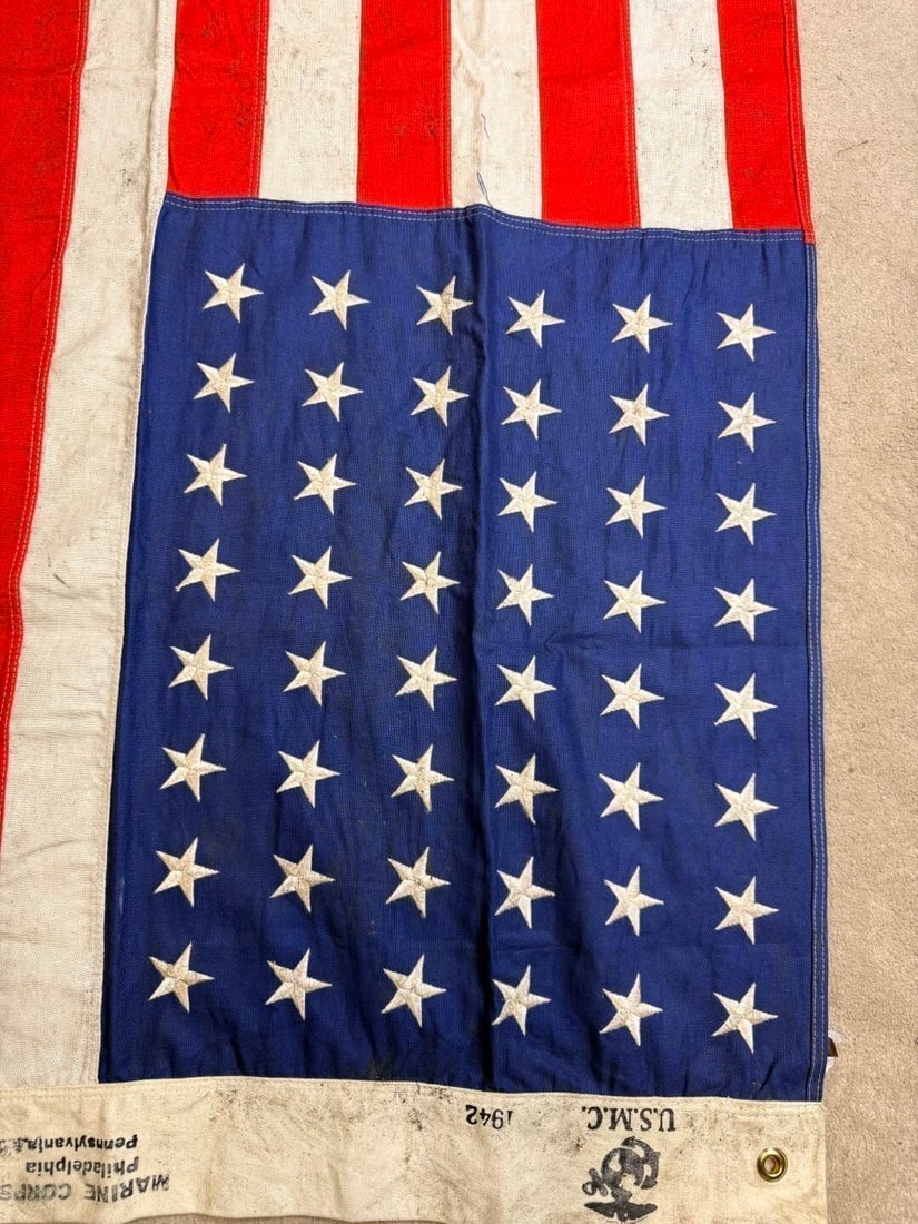 WW2 American U.S. Marines Flag Dated 1942 Multi-Piece Flag-Professionally Framed - 6