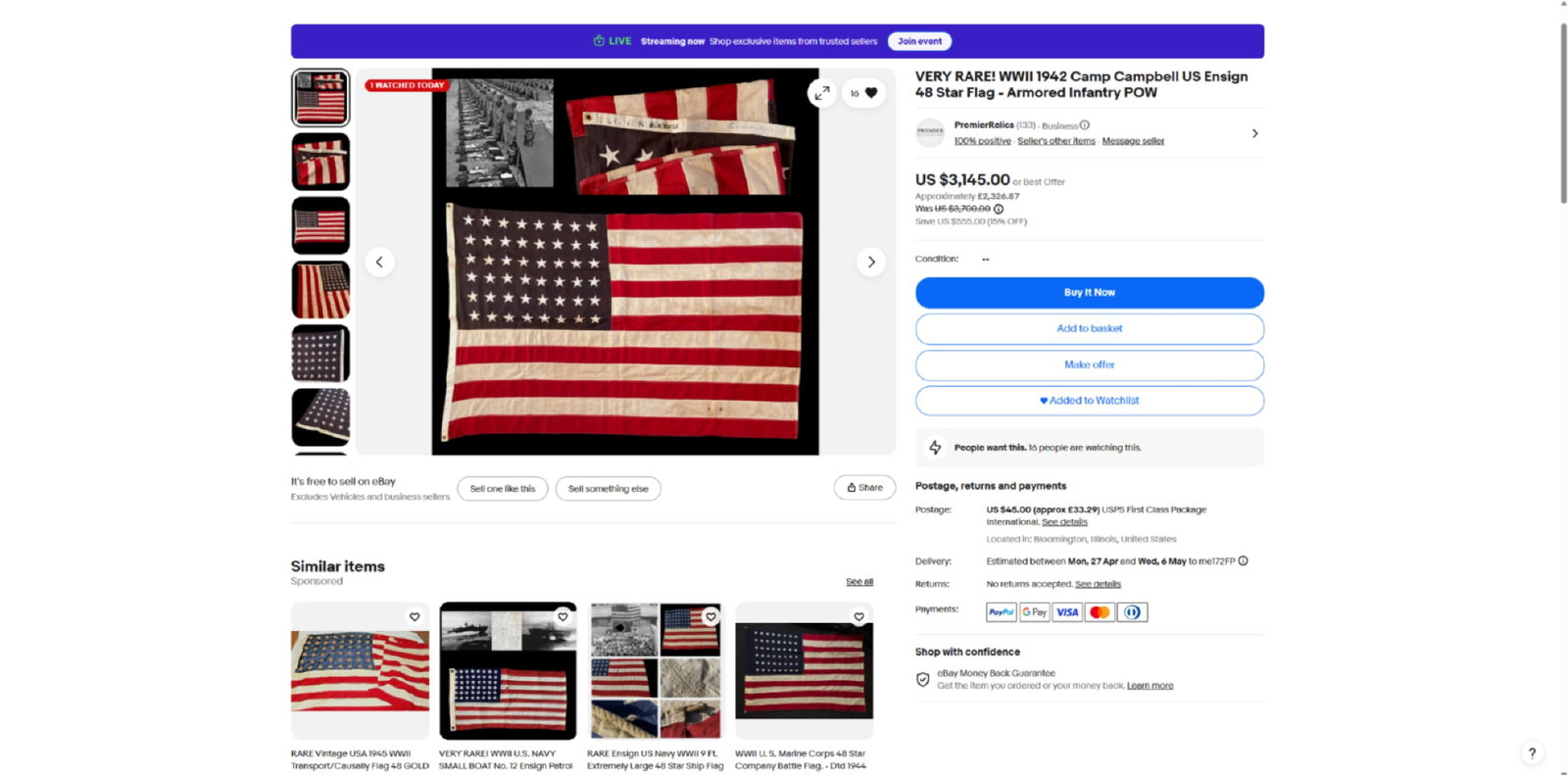 WW2 American U.S. Marines Flag Dated 1942 Multi-Piece Flag-Professionally Framed - 7