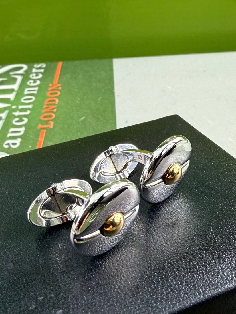 Dunhill London Vintage Silver & Gold Tone GT Circle Cufflinks.: Dunhill London Vintage Silver & Gold Tone GT Circle Cufflinks.