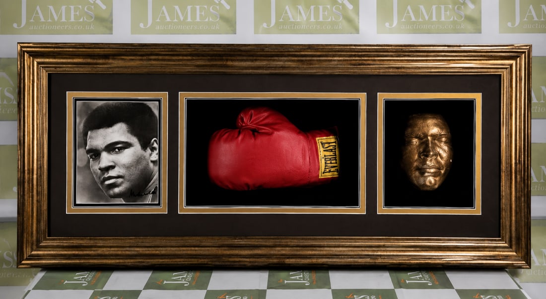 Muhammad Ali Signed Montage Everlast Glove/Picture and Dipped Gold Face Cast (1 of 10)