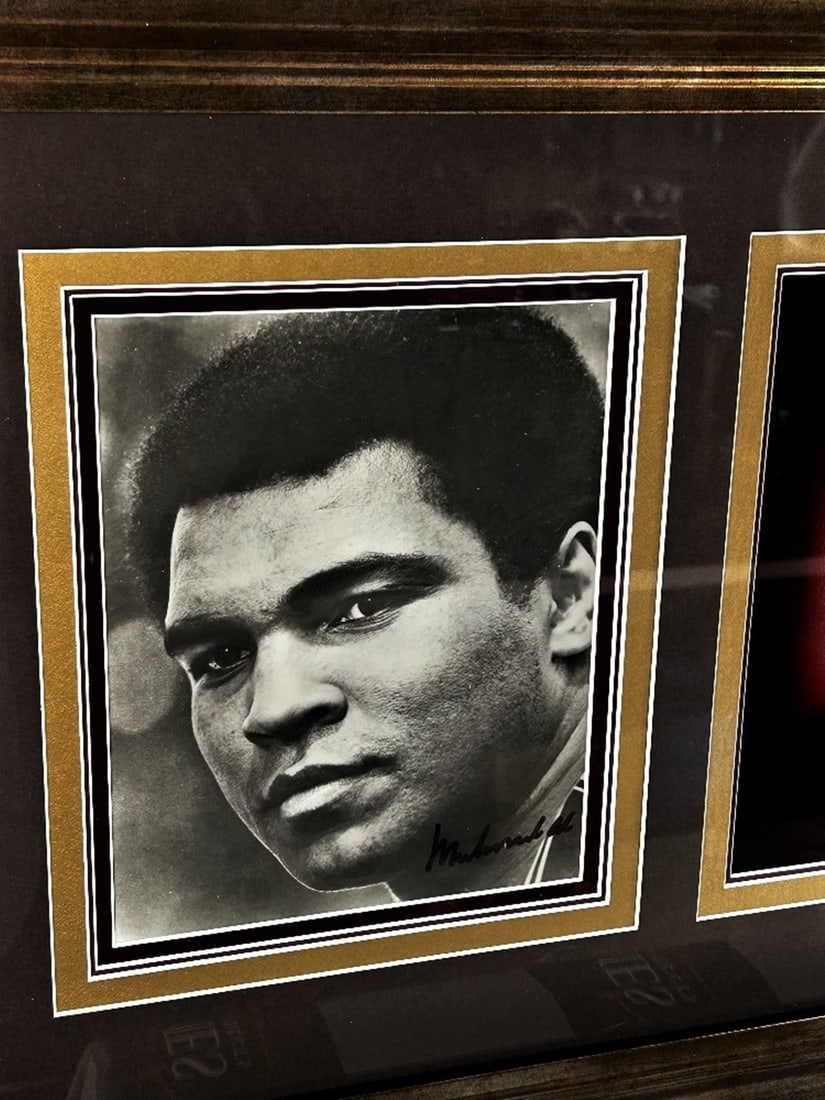 Muhammad Ali Signed Montage Everlast Glove/Picture and Dipped Gold Face Cast - 2