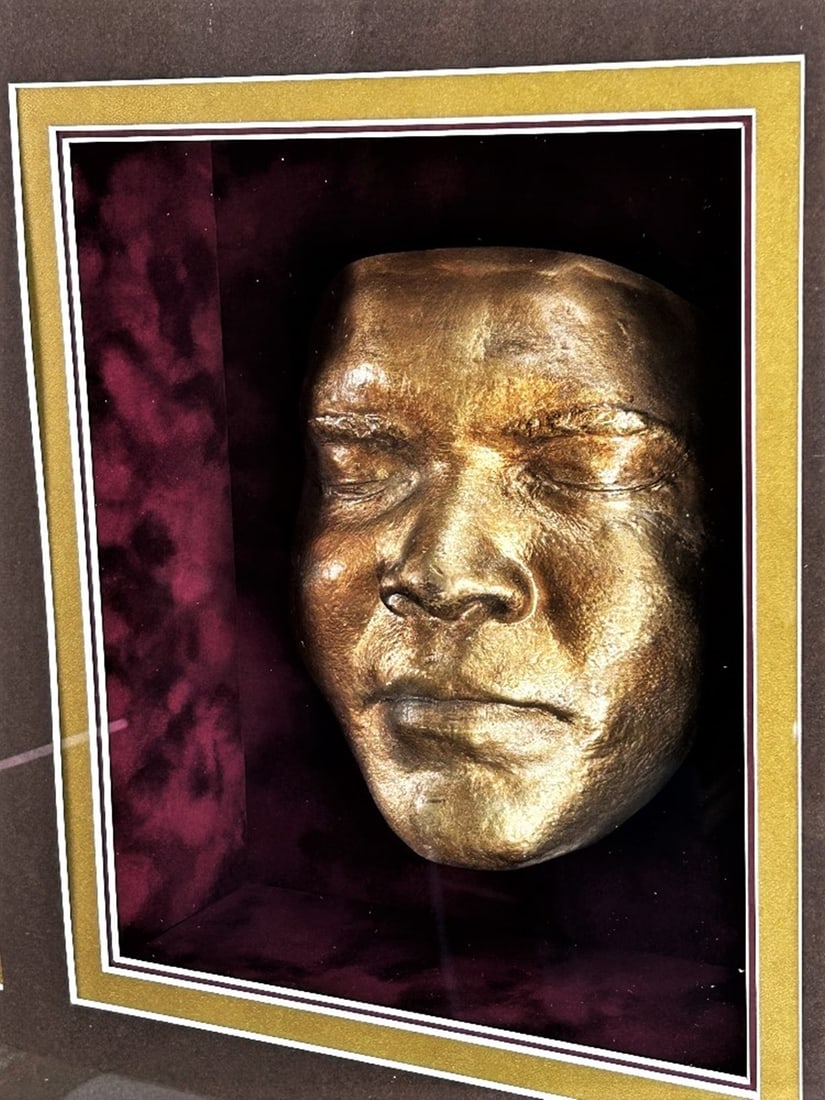 Muhammad Ali Signed Montage Everlast Glove/Picture and Dipped Gold Face Cast - 4