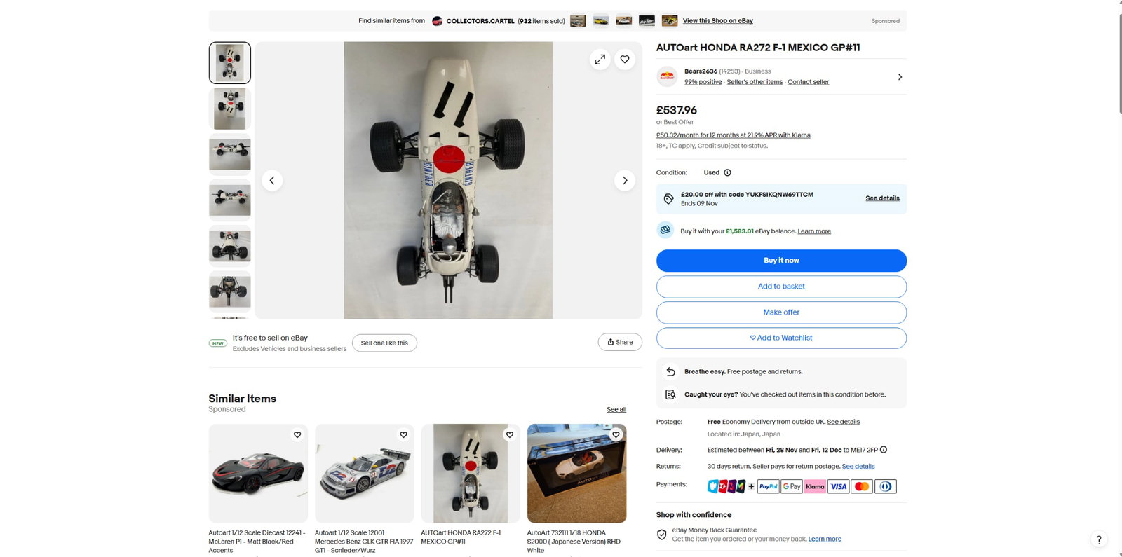 Auto Art-1:18 Scale Honda RA272 Mexico F1 GP Winner Special Edition.RrpGBP 425 - 9