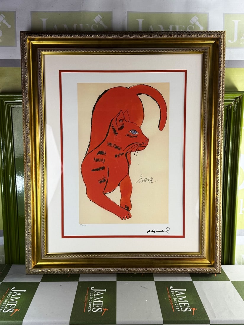 Andy Warhol-(1928-1987) `Orange Sam` Numbered Lithograph #50 /100: Andy Warhol-(1928-1987) `Orange Sam` Numbered Lithograph #50 /100. Professionally framed using museum quality perspex and double mount, gold finish ornate framed. Dimensions & number of limited pr