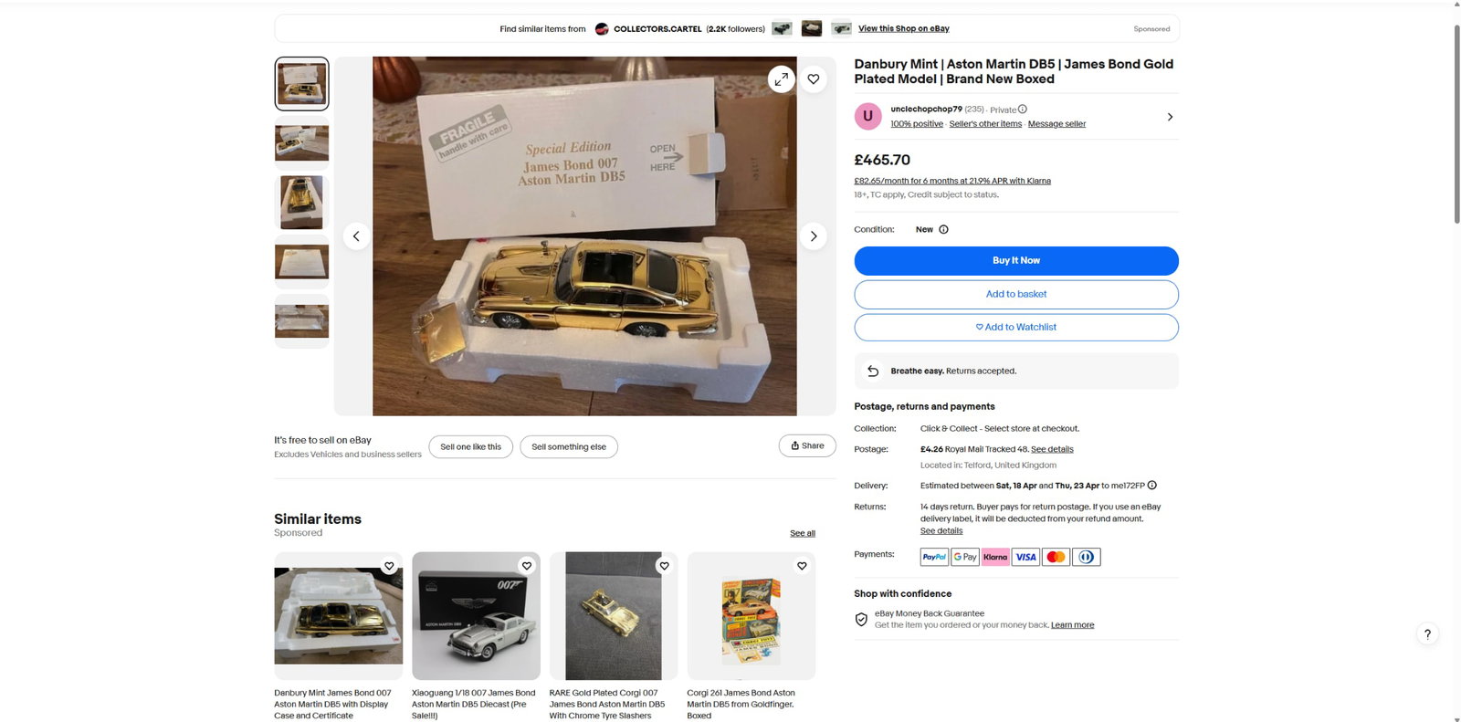 James Bond 007 Aston Martin DB5 24 Carat Gold Plated + Case - 9
