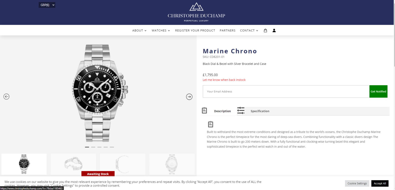 Christophe Duchamp Marine Chrono Gents Watch -Rrp GBP 1795 - 8