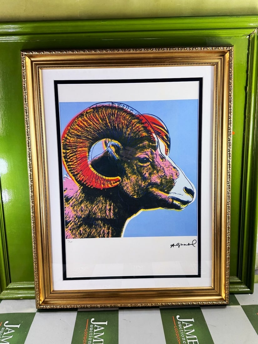 Andy Warhol-(1928-1987)`The Ram` Numbered Lithograph #21/100: Andy Warhol-(1928-1987)`The Ram` Numbered Lithograph #21/100 Professionally framed using museum quality perspex and double mount, gold finish ornate framed. Dimensions & number of limited print
