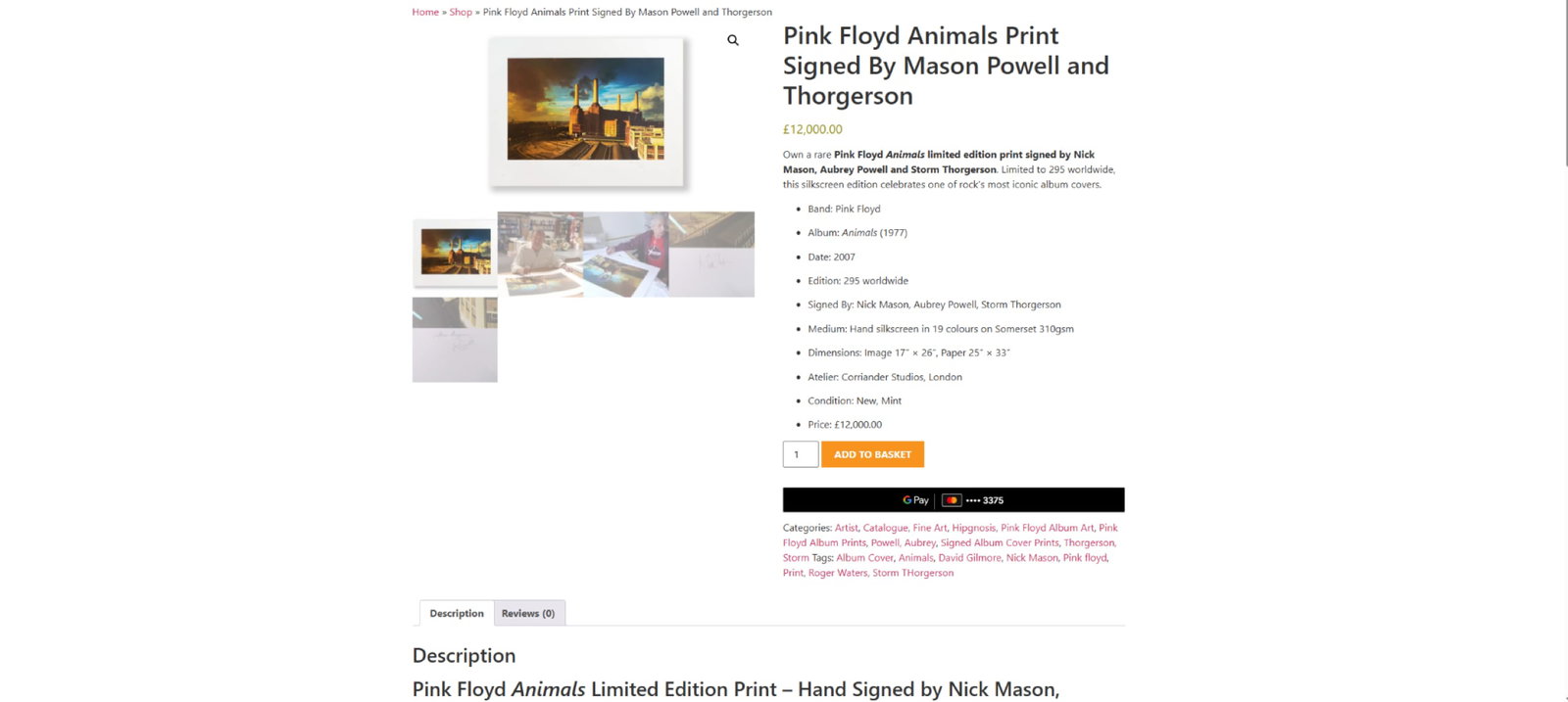 Pink Floyd `Animals` Ltd Edition 135/295 Signed by Nick Mason & Storm Thorgeson. RRp GBP 12k- - 10