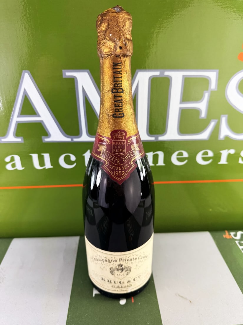 Krug 1952 Extra Sec Champagne Private Cuvee -Investment Lot-Retails GBP 5k: Krug 1952 Extra Sec Champagne Private Cuvee From the outstanding 1952 vintage, this vintage champagne was rated 5***** by Michael Broadbent "also consistently good. Firm and crisp." label and