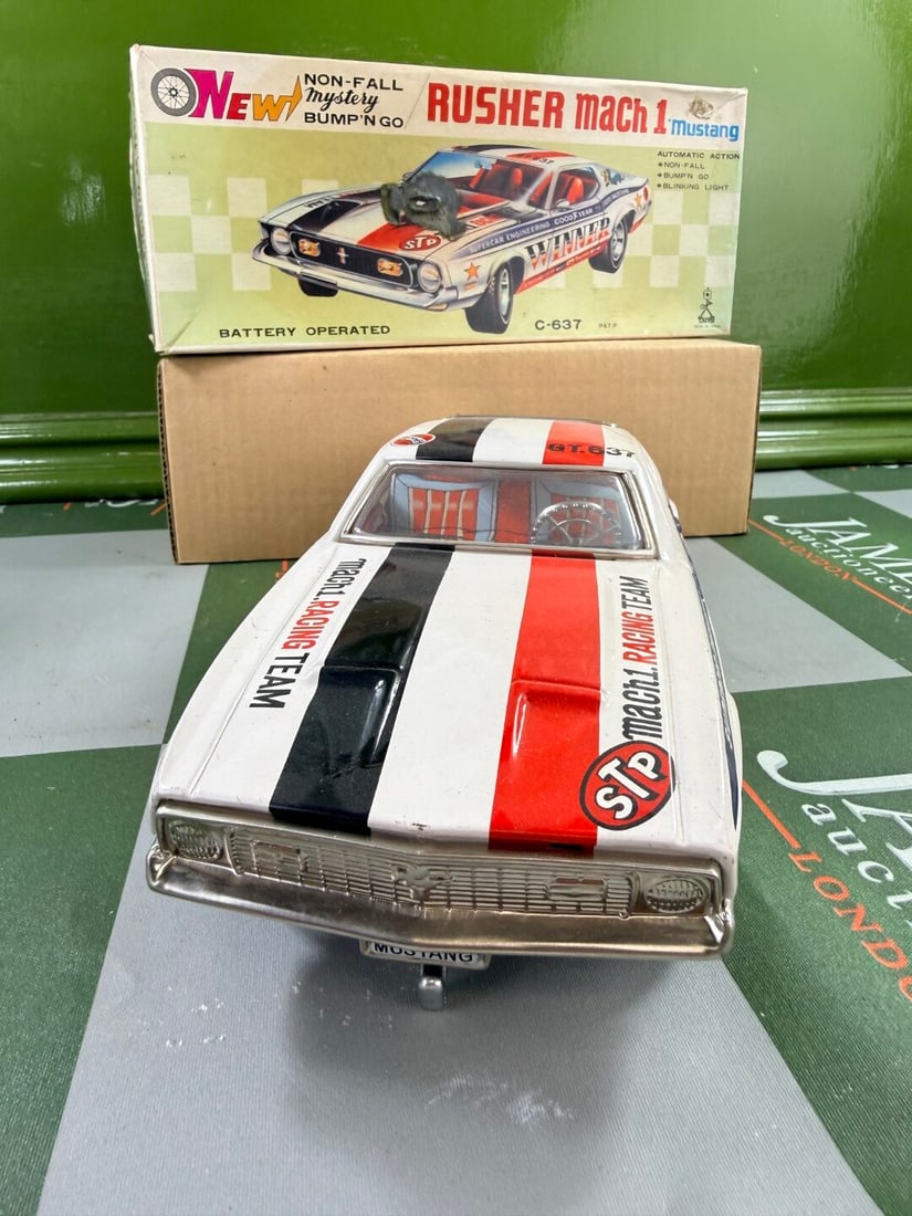 Japanese Tinplate Battery Operated Rusher Circa 1960s Vintage Mach1 Mustang-Rare - 2